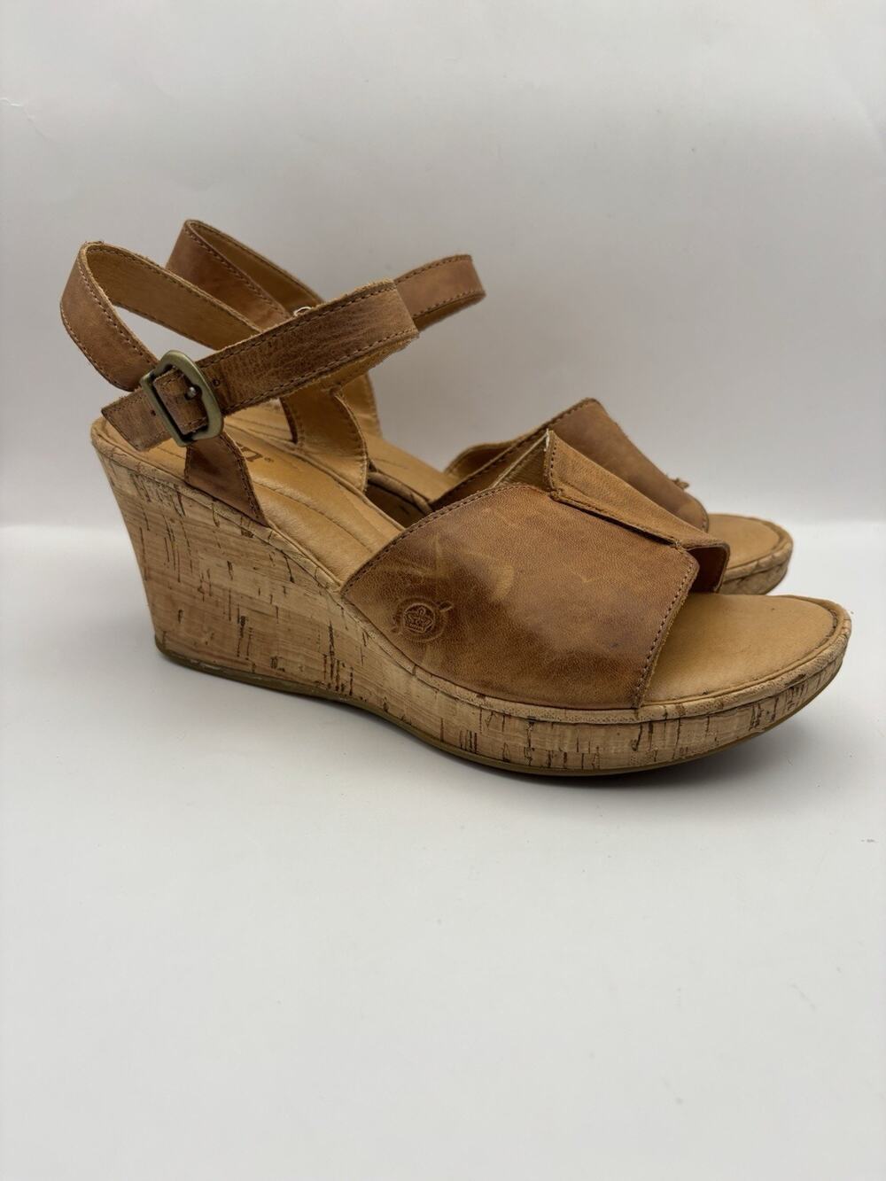 Born Agnio Brown Leather Wedges Women Size 8